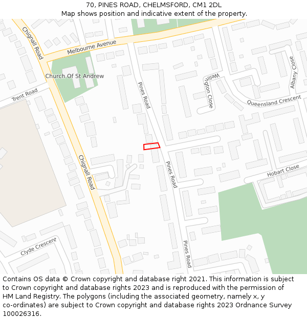 70, PINES ROAD, CHELMSFORD, CM1 2DL: Location map and indicative extent of plot