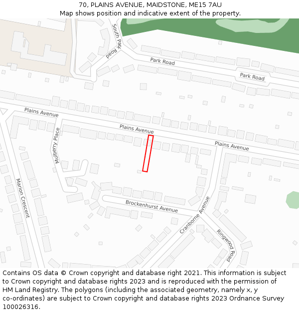 70, PLAINS AVENUE, MAIDSTONE, ME15 7AU: Location map and indicative extent of plot