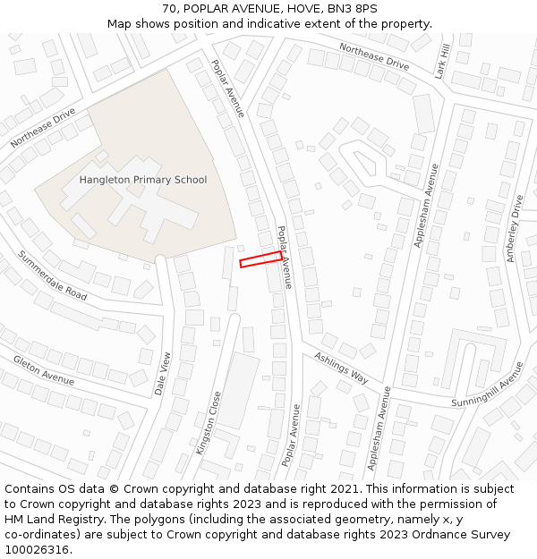70, POPLAR AVENUE, HOVE, BN3 8PS: Location map and indicative extent of plot