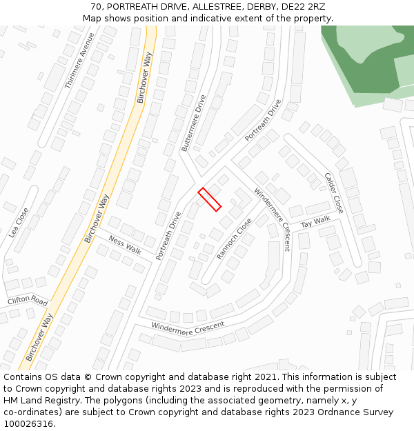 70, PORTREATH DRIVE, ALLESTREE, DERBY, DE22 2RZ: Location map and indicative extent of plot
