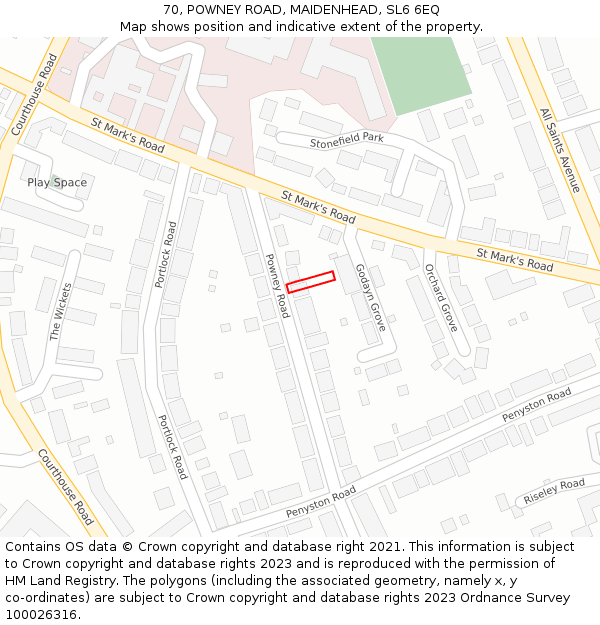 70, POWNEY ROAD, MAIDENHEAD, SL6 6EQ: Location map and indicative extent of plot