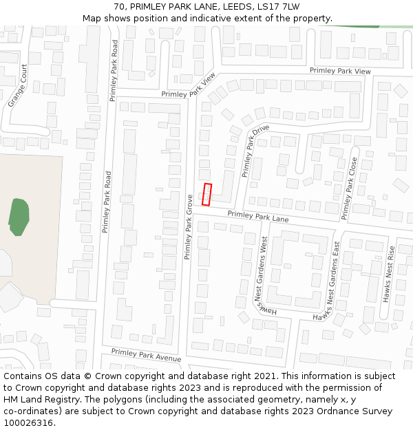 70, PRIMLEY PARK LANE, LEEDS, LS17 7LW: Location map and indicative extent of plot