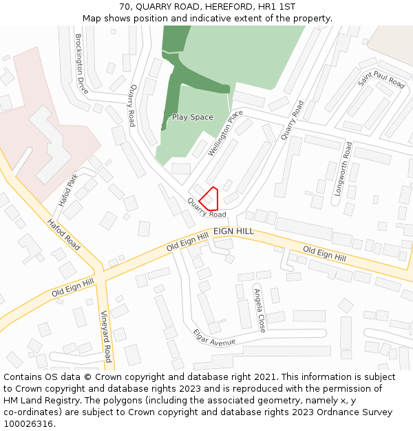 70, QUARRY ROAD, HEREFORD, HR1 1ST: Location map and indicative extent of plot