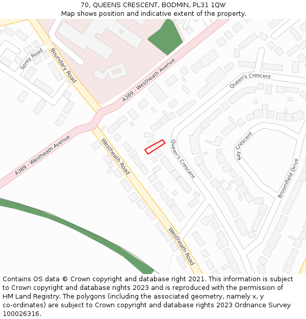 70, QUEENS CRESCENT, BODMIN, PL31 1QW: Location map and indicative extent of plot