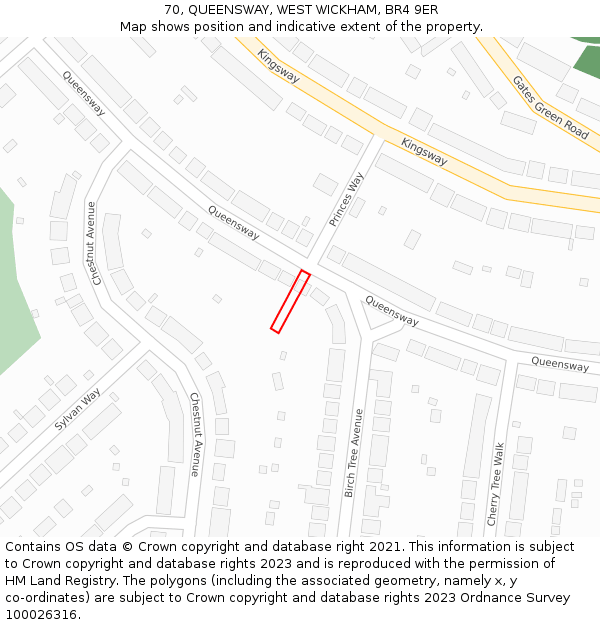 70, QUEENSWAY, WEST WICKHAM, BR4 9ER: Location map and indicative extent of plot