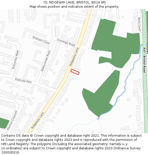 70, RIDGEWAY LANE, BRISTOL, BS14 9PJ: Location map and indicative extent of plot
