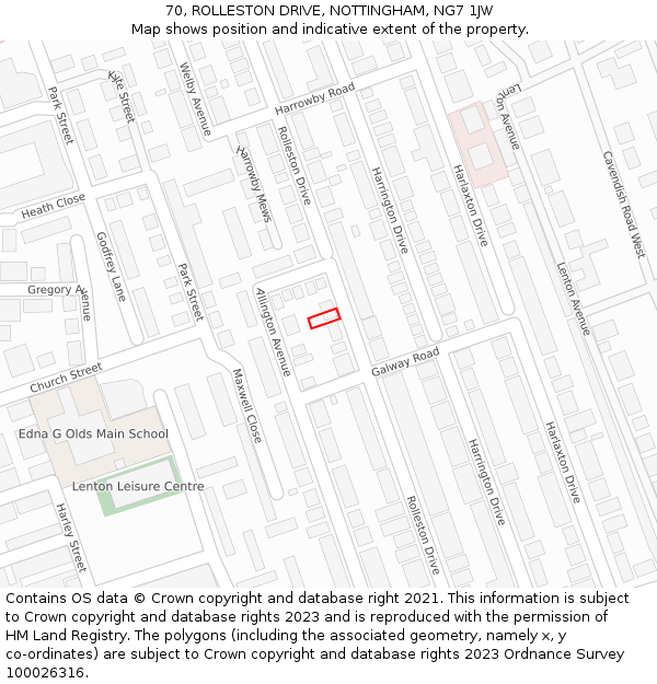 70, ROLLESTON DRIVE, NOTTINGHAM, NG7 1JW: Location map and indicative extent of plot