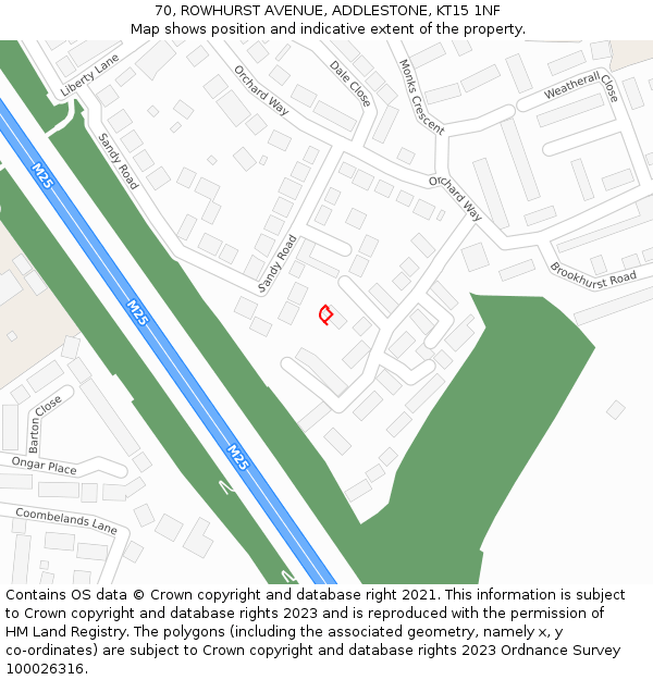 70, ROWHURST AVENUE, ADDLESTONE, KT15 1NF: Location map and indicative extent of plot