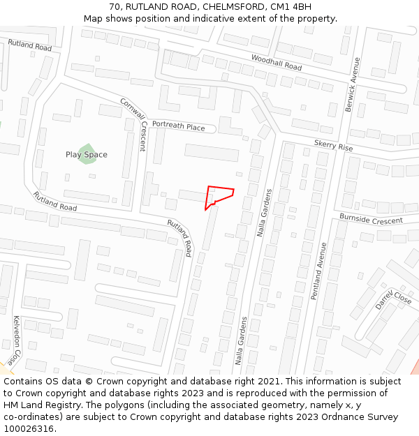 70, RUTLAND ROAD, CHELMSFORD, CM1 4BH: Location map and indicative extent of plot