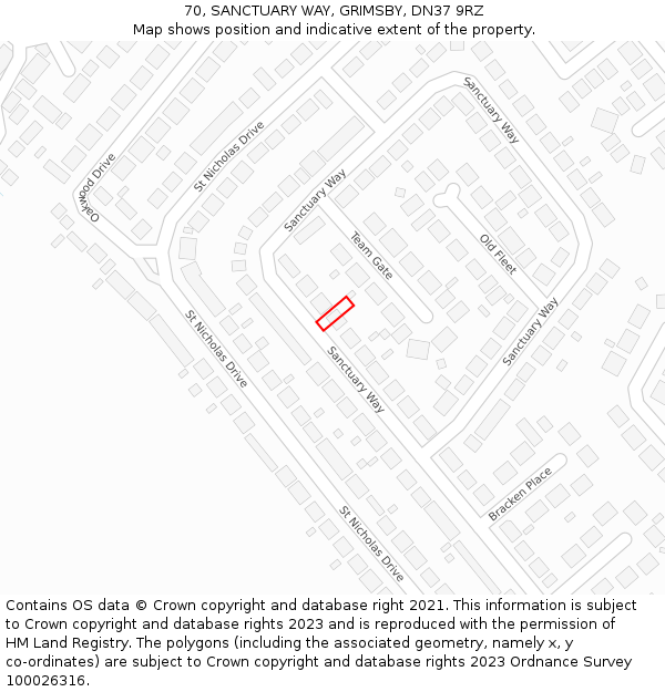 70, SANCTUARY WAY, GRIMSBY, DN37 9RZ: Location map and indicative extent of plot