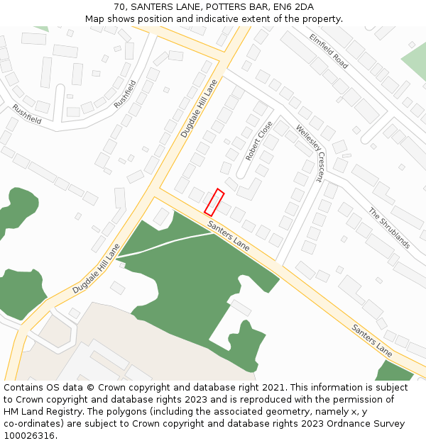 70, SANTERS LANE, POTTERS BAR, EN6 2DA: Location map and indicative extent of plot