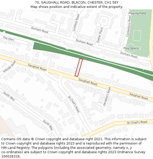 70, SAUGHALL ROAD, BLACON, CHESTER, CH1 5EY: Location map and indicative extent of plot