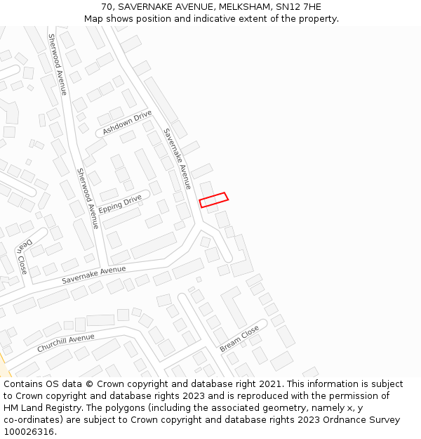 70, SAVERNAKE AVENUE, MELKSHAM, SN12 7HE: Location map and indicative extent of plot