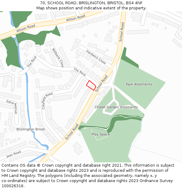 70, SCHOOL ROAD, BRISLINGTON, BRISTOL, BS4 4NF: Location map and indicative extent of plot