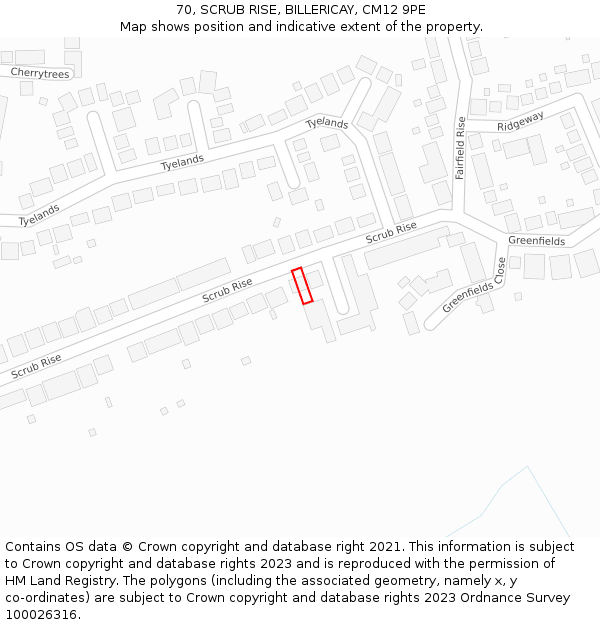 70, SCRUB RISE, BILLERICAY, CM12 9PE: Location map and indicative extent of plot