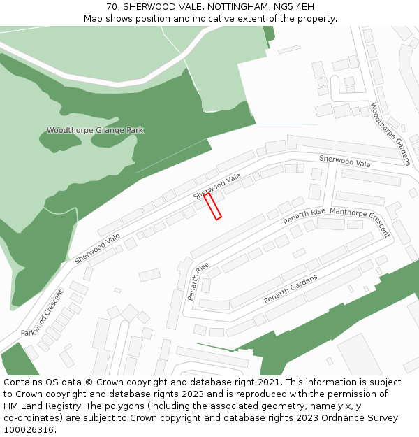 70, SHERWOOD VALE, NOTTINGHAM, NG5 4EH: Location map and indicative extent of plot