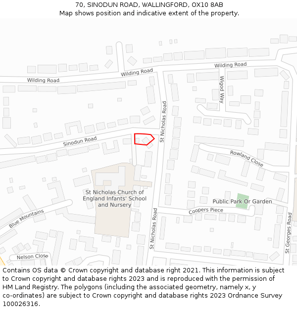 70, SINODUN ROAD, WALLINGFORD, OX10 8AB: Location map and indicative extent of plot