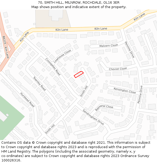 70, SMITH HILL, MILNROW, ROCHDALE, OL16 3ER: Location map and indicative extent of plot