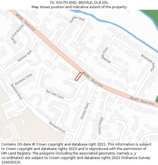70, SOUTH END, BEDALE, DL8 2DL: Location map and indicative extent of plot