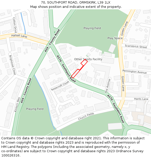 70, SOUTHPORT ROAD, ORMSKIRK, L39 1LX: Location map and indicative extent of plot
