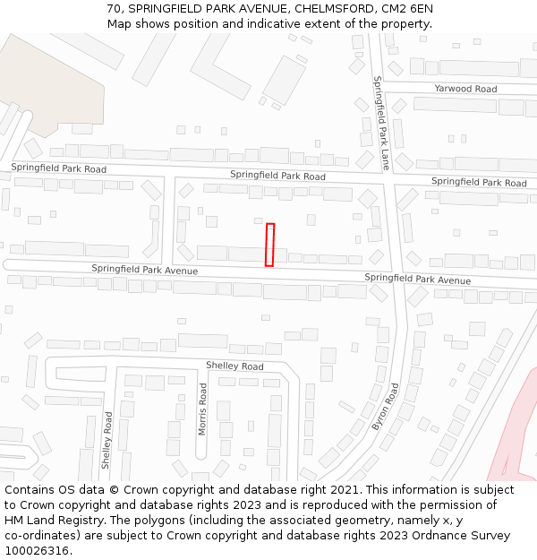 70, SPRINGFIELD PARK AVENUE, CHELMSFORD, CM2 6EN: Location map and indicative extent of plot