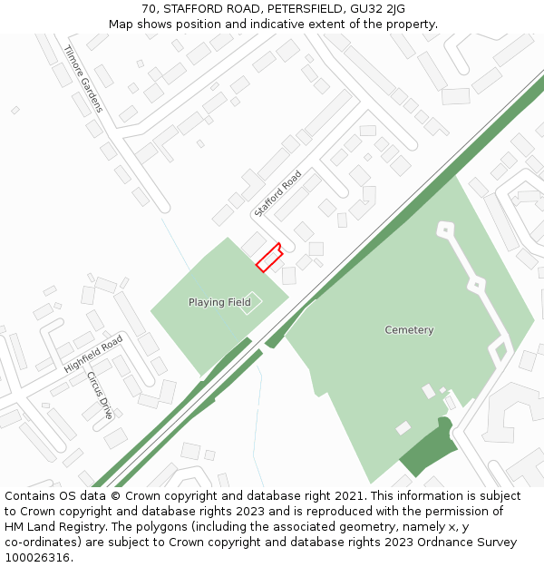 70, STAFFORD ROAD, PETERSFIELD, GU32 2JG: Location map and indicative extent of plot