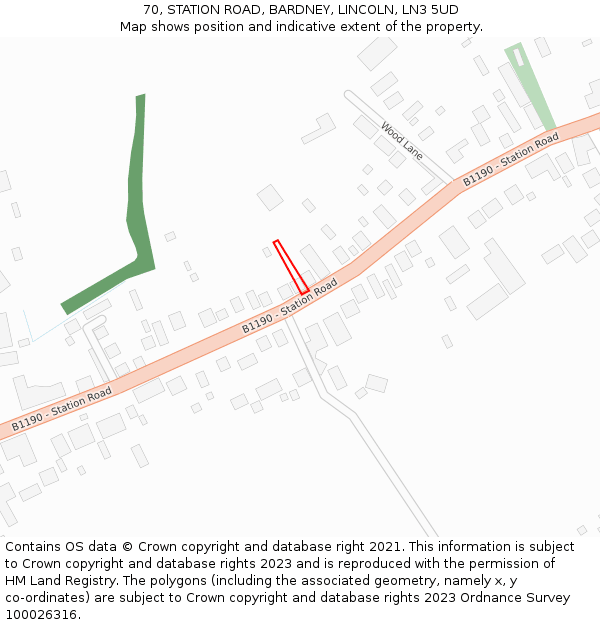 70, STATION ROAD, BARDNEY, LINCOLN, LN3 5UD: Location map and indicative extent of plot