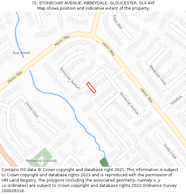 70, STONECHAT AVENUE, ABBEYDALE, GLOUCESTER, GL4 4XF: Location map and indicative extent of plot