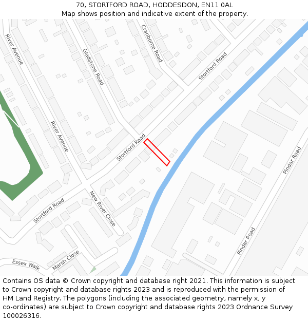 70, STORTFORD ROAD, HODDESDON, EN11 0AL: Location map and indicative extent of plot