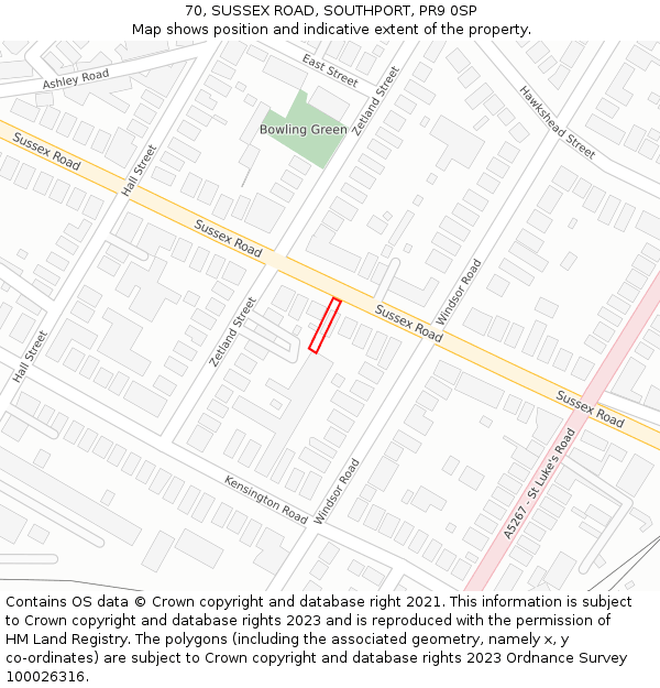 70, SUSSEX ROAD, SOUTHPORT, PR9 0SP: Location map and indicative extent of plot