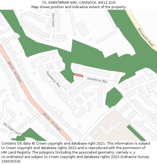 70, SWEETBRIAR WAY, CANNOCK, WS12 2US: Location map and indicative extent of plot