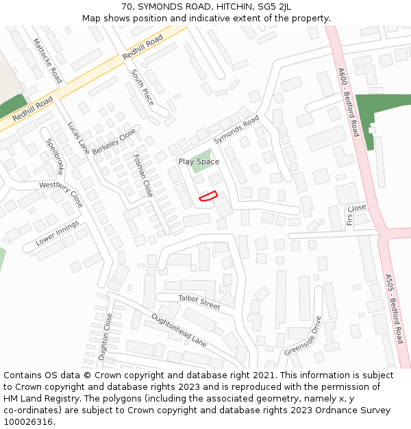70, SYMONDS ROAD, HITCHIN, SG5 2JL: Location map and indicative extent of plot