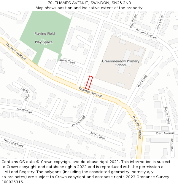 70, THAMES AVENUE, SWINDON, SN25 3NR: Location map and indicative extent of plot