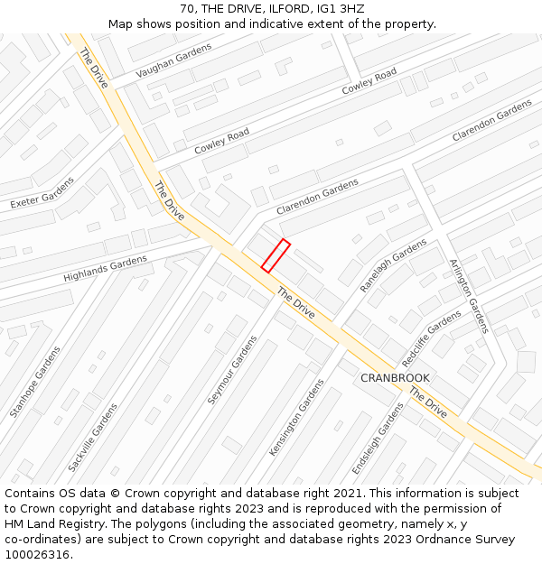 70, THE DRIVE, ILFORD, IG1 3HZ: Location map and indicative extent of plot