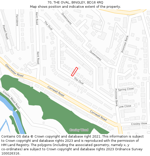 70, THE OVAL, BINGLEY, BD16 4RQ: Location map and indicative extent of plot