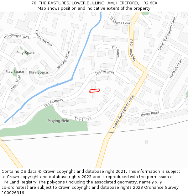 70, THE PASTURES, LOWER BULLINGHAM, HEREFORD, HR2 6EX: Location map and indicative extent of plot