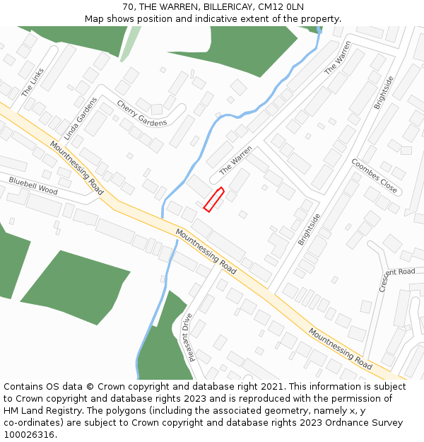 70, THE WARREN, BILLERICAY, CM12 0LN: Location map and indicative extent of plot