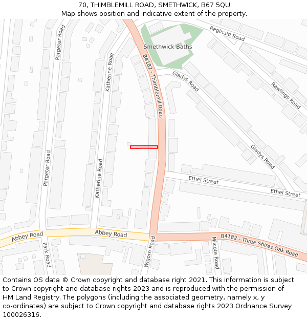 70, THIMBLEMILL ROAD, SMETHWICK, B67 5QU: Location map and indicative extent of plot