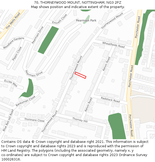 70, THORNEYWOOD MOUNT, NOTTINGHAM, NG3 2PZ: Location map and indicative extent of plot
