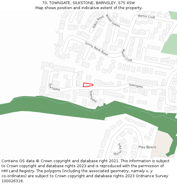 70, TOWNGATE, SILKSTONE, BARNSLEY, S75 4SW: Location map and indicative extent of plot