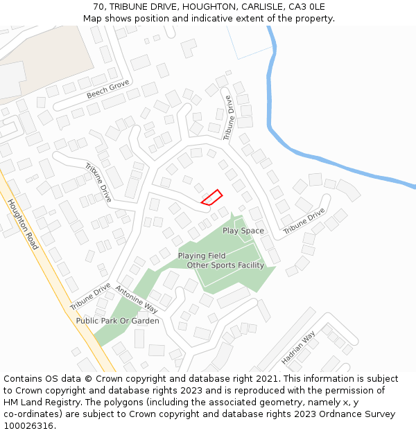 70, TRIBUNE DRIVE, HOUGHTON, CARLISLE, CA3 0LE: Location map and indicative extent of plot