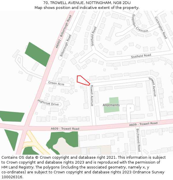 70, TROWELL AVENUE, NOTTINGHAM, NG8 2DU: Location map and indicative extent of plot