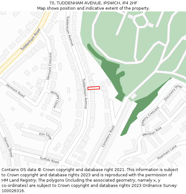 70, TUDDENHAM AVENUE, IPSWICH, IP4 2HF: Location map and indicative extent of plot