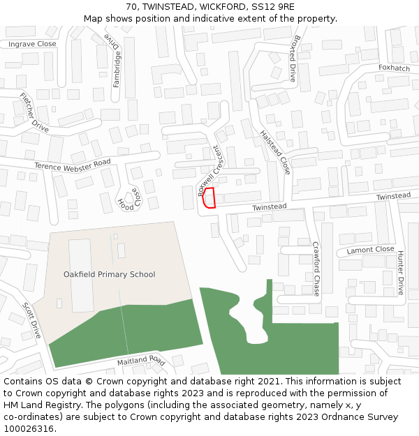 70, TWINSTEAD, WICKFORD, SS12 9RE: Location map and indicative extent of plot