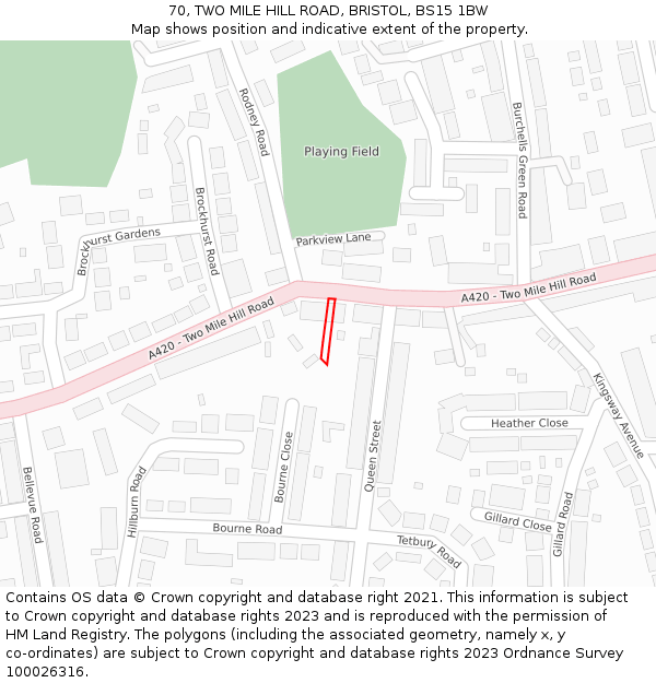 70, TWO MILE HILL ROAD, BRISTOL, BS15 1BW: Location map and indicative extent of plot