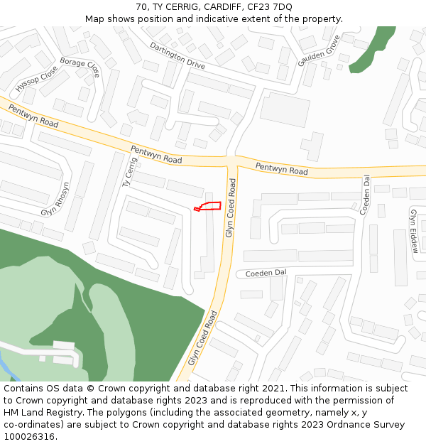 70, TY CERRIG, CARDIFF, CF23 7DQ: Location map and indicative extent of plot