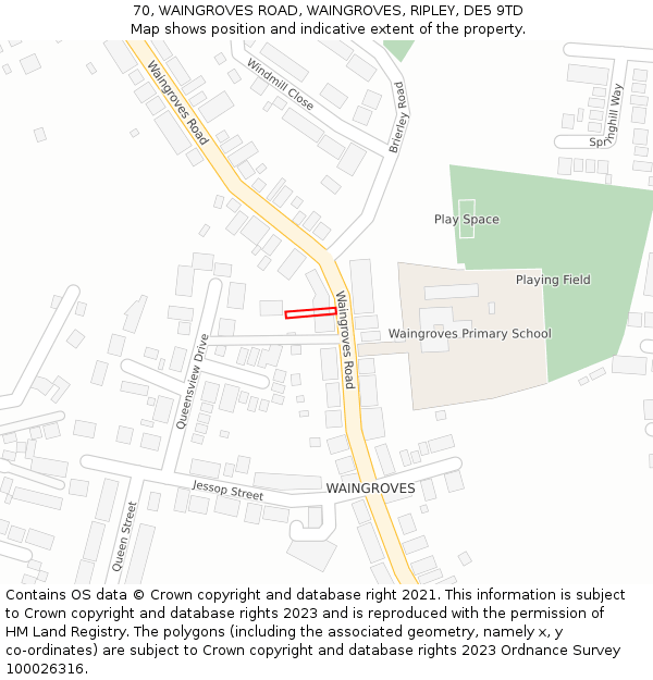 70, WAINGROVES ROAD, WAINGROVES, RIPLEY, DE5 9TD: Location map and indicative extent of plot