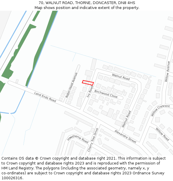 70, WALNUT ROAD, THORNE, DONCASTER, DN8 4HS: Location map and indicative extent of plot