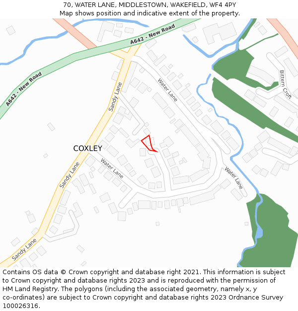 70, WATER LANE, MIDDLESTOWN, WAKEFIELD, WF4 4PY: Location map and indicative extent of plot