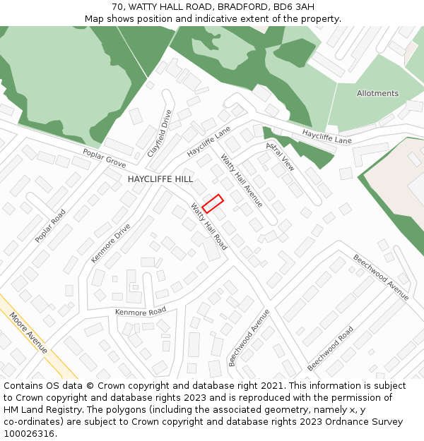 70, WATTY HALL ROAD, BRADFORD, BD6 3AH: Location map and indicative extent of plot